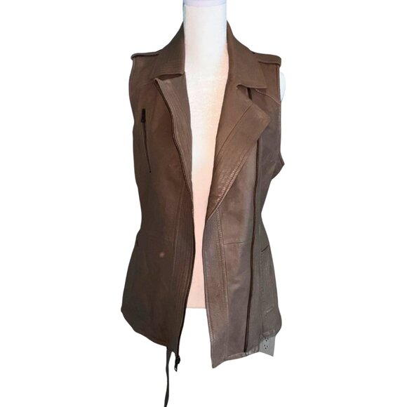 Banana Republic Genuine buttery Leather vest taupe — Sz S | Vintage | Exc. Cond - Picture 5 of 10